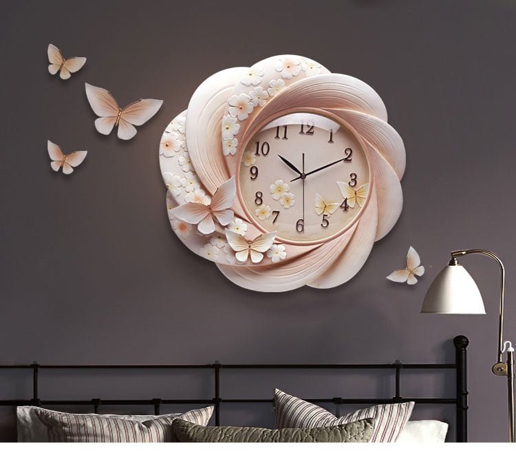 Đồng hồ treo tường cao cấp Hoa hồng cánh bướm