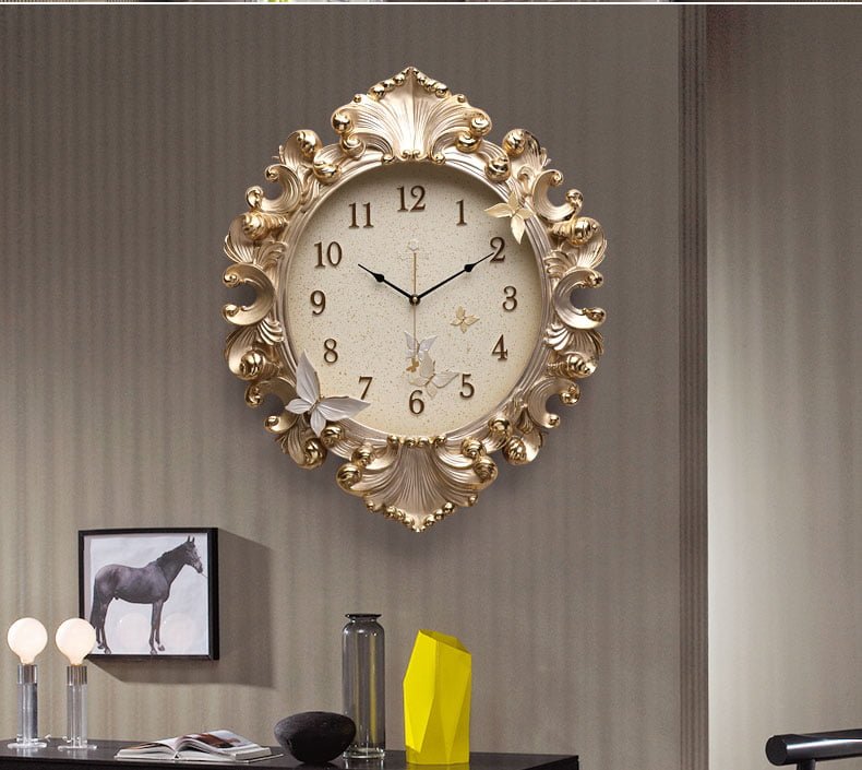 Đồng hồ treo tường cao cấp điêu khắc phù điêu Gương cổ điển