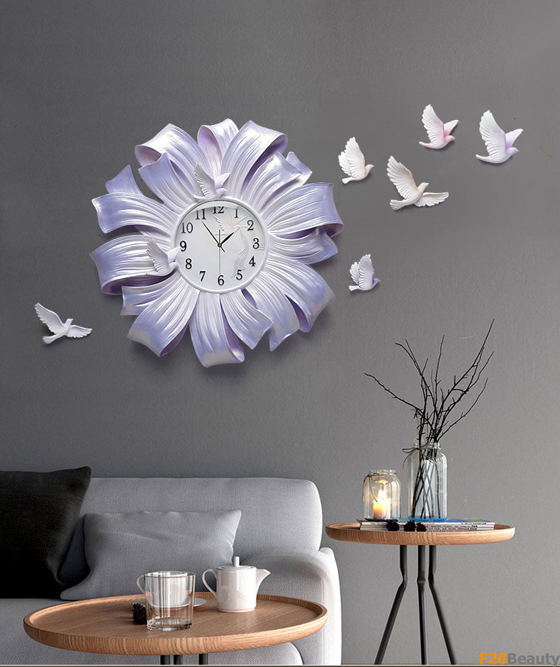 Đồng hồ treo tường cao cấp điêu khắc chim bay