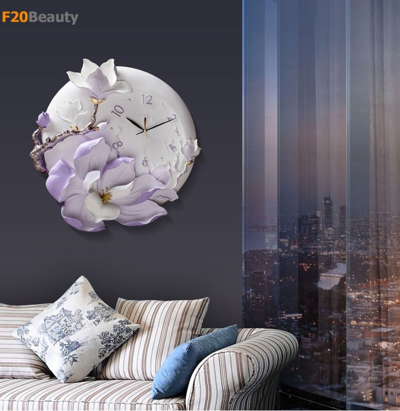 Đồng hồ treo tường cao cấp hoa mẫu đơn điêu khắc