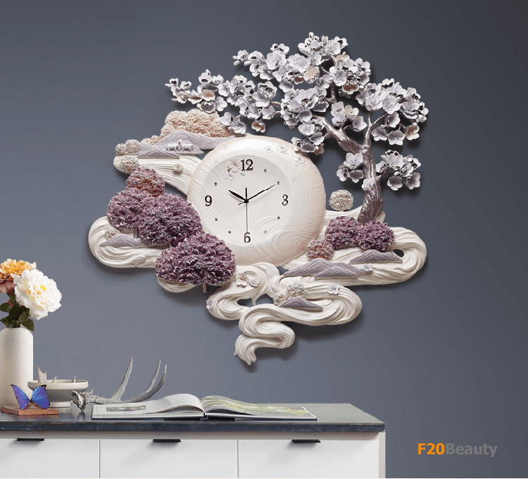 Đồng hồ treo tường cao cấp điêu khắc cây chiêu tài