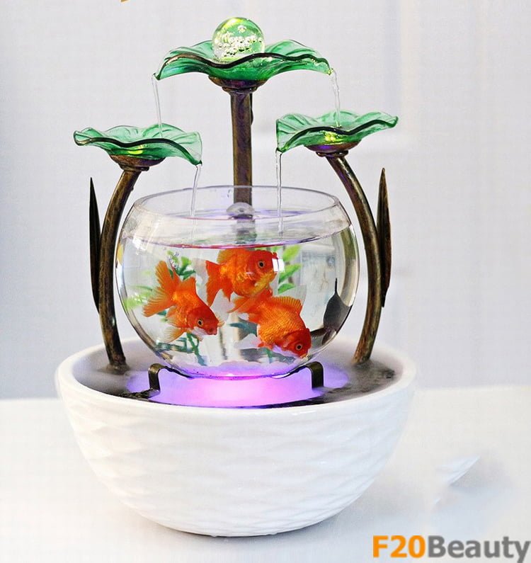 Bể cá đế tròn 3 lá sen phun sương kèm đèn led đổi màu