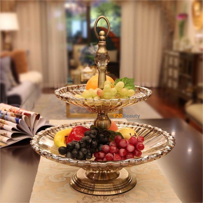 Khay thủy tinh đựng trái cây 2 tầng