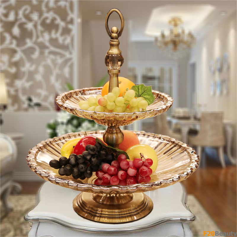 Khay thủy tinh đựng trái cây 2 tầng