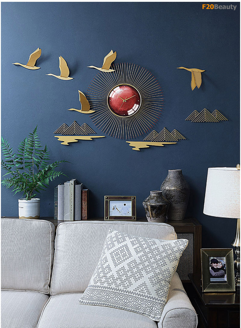 Đồng hồ treo tường chim và núi