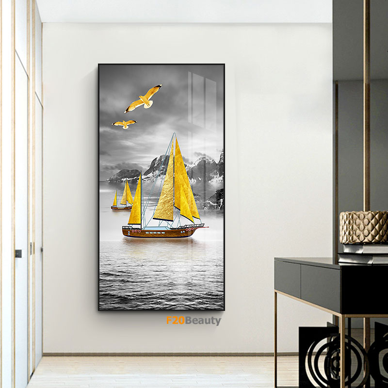 Tranh phù điêu thủy tinh con thuyền ra khơi và chim hải âu ( 1 Bức )