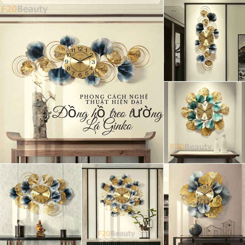 Đồng hồ treo tường lá Ginkgo Iron Art
