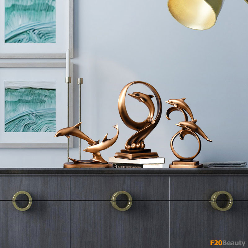 Bộ tượng cá heo phủ kim loại tăng tính nghệ thuật cho nội thất