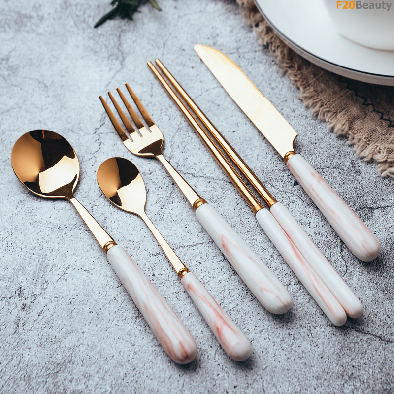 Bộ đũa muỗng nĩa dao inox mạ vàng  – Cho bữa ăn thêm hoàn hảo