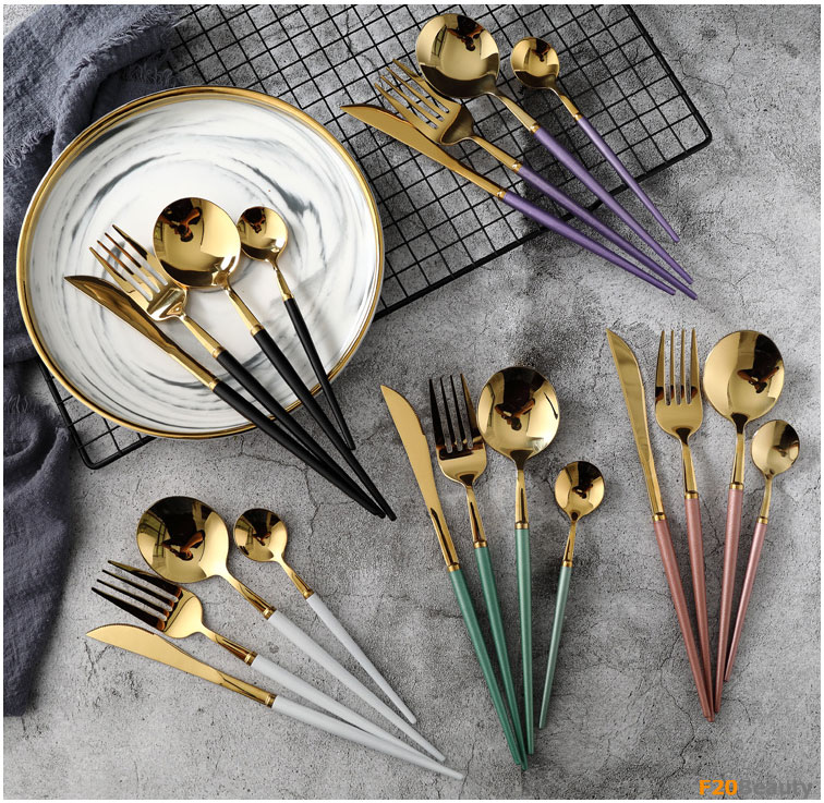 Bộ dao muỗng nĩa inox mạ vàng - Đẳng cấp hoàng gia