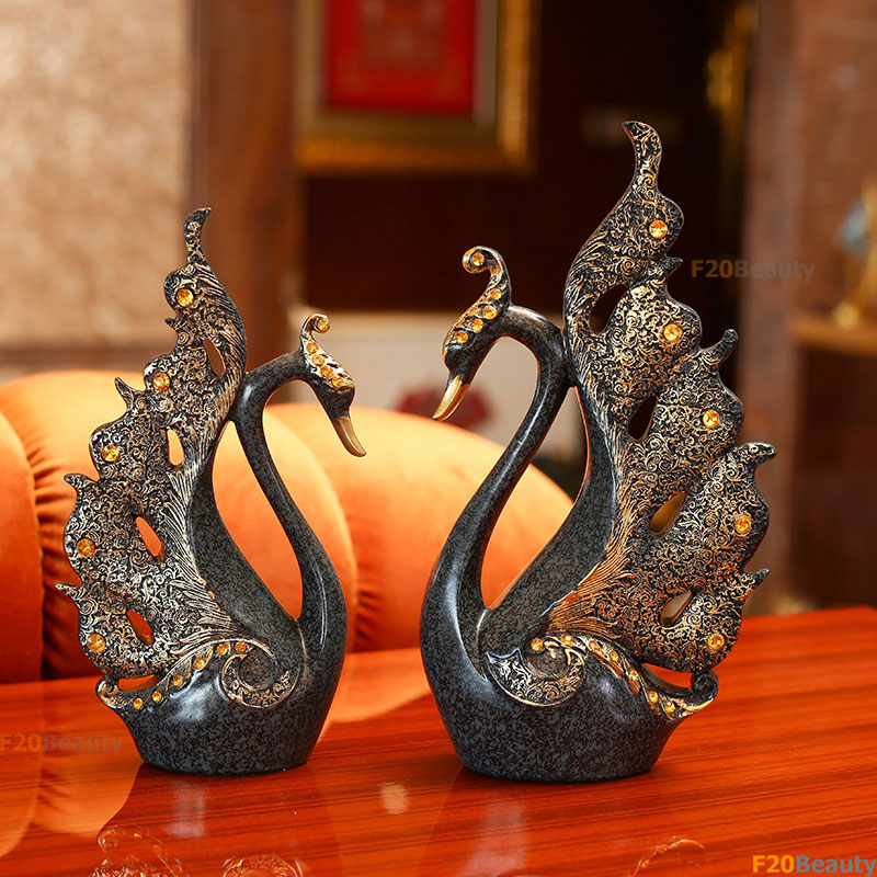 Tượng thiên nga đính đá xanh