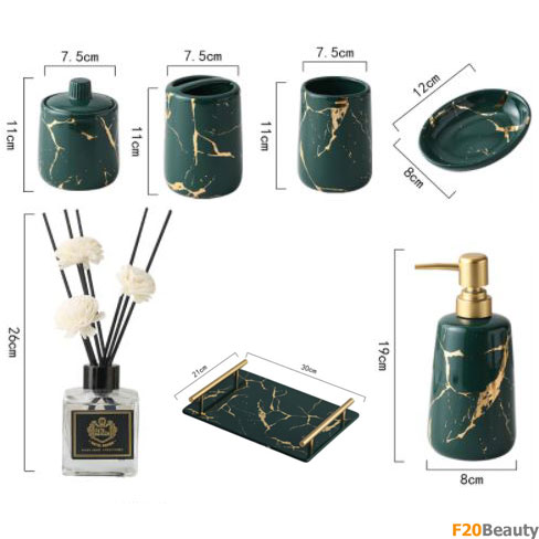 Bộ dụng cụ phòng tắm bằng sứ vân đá Marble